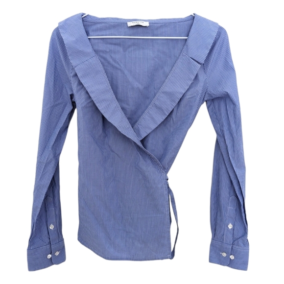 BOBATON Blue Stripe Wrap Top XS - Picture 7 of 8